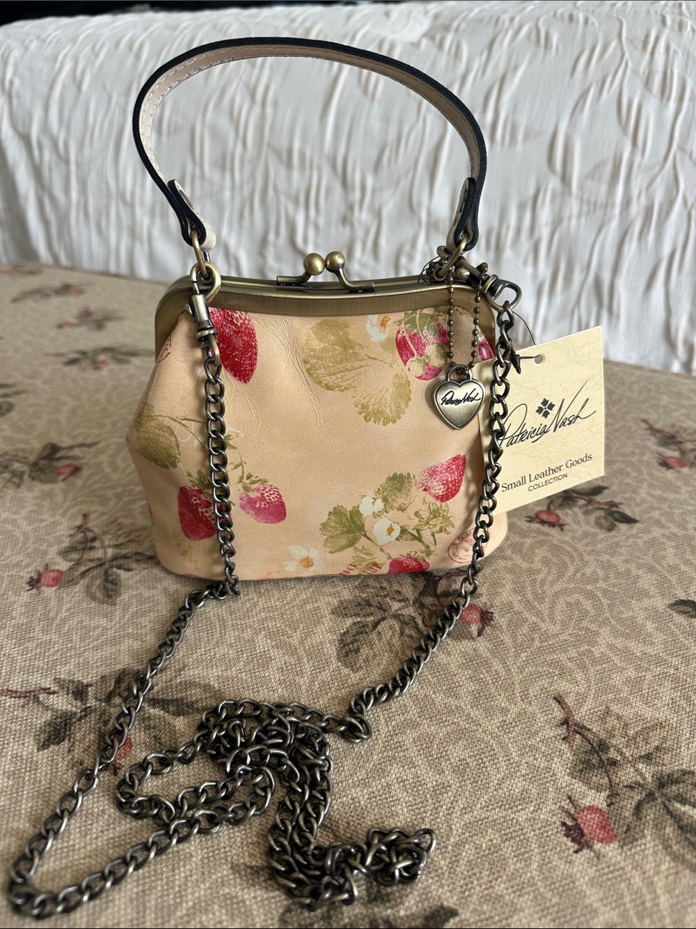 NWT Patricia Nash Laureana Strawberry Print Leather Mini Crossbody